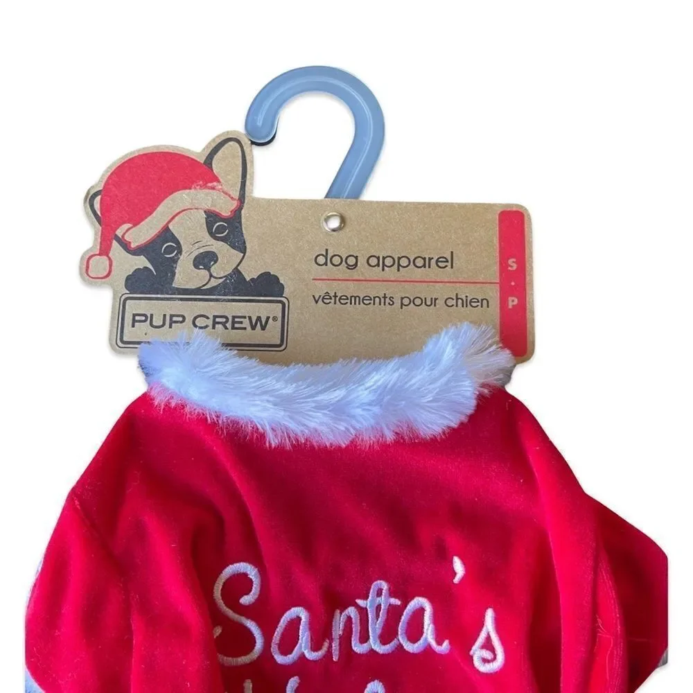 Pup Crew Fur Trimmed Santa’s Helper Red & White Knit  Velour Pet Pajamas SM NWT